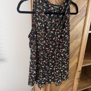 Express Black Floral Camisole with Pink & White Blossoms